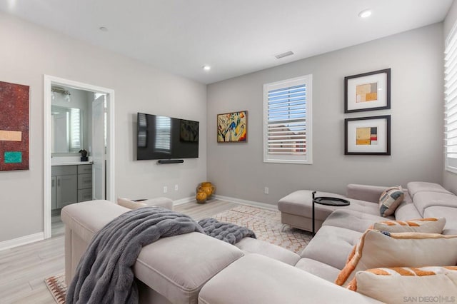 living room featuring light hardwood / wood-style flooring