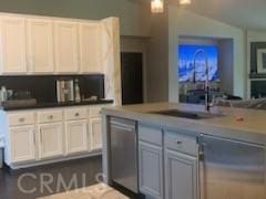 kitchen featuring dishwasher, sink, and white cabinetry