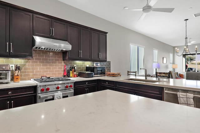 kitchen featuring backsplash, dark brown cabinets, sink, and stainless steel appliances