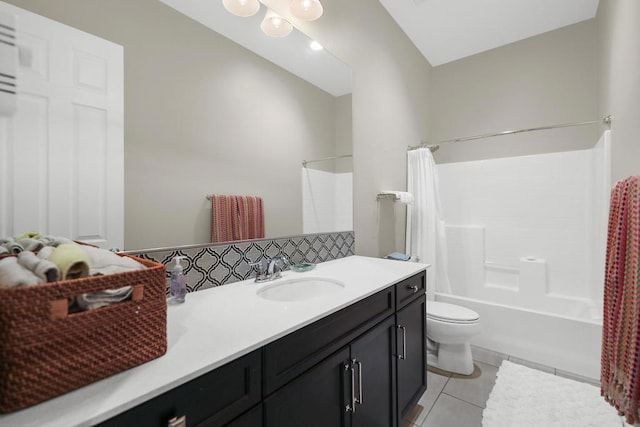 full bathroom with tile patterned flooring, vanity, shower / bath combo, and toilet