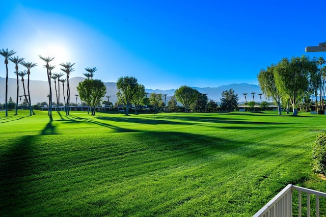 view of home's community featuring a mountain view and a yard