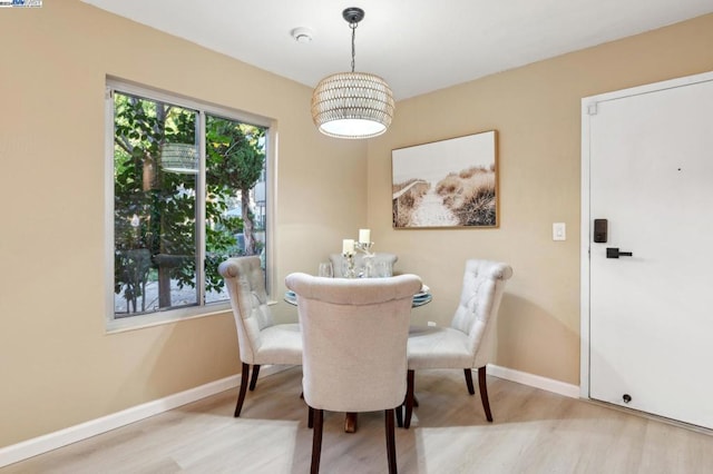 dining space with light hardwood / wood-style floors