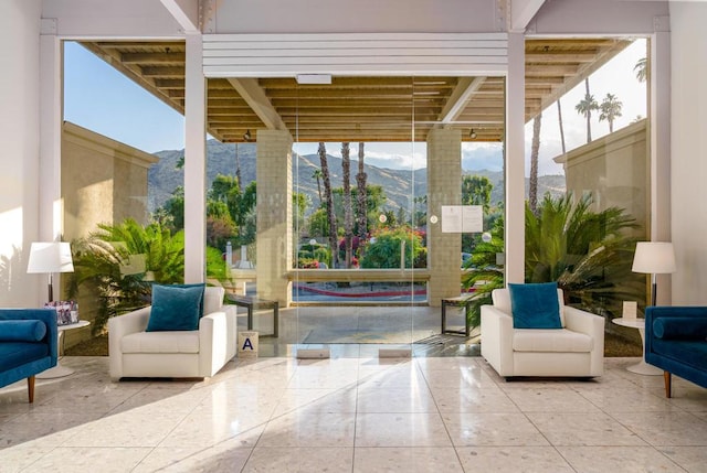 lobby with a mountain view