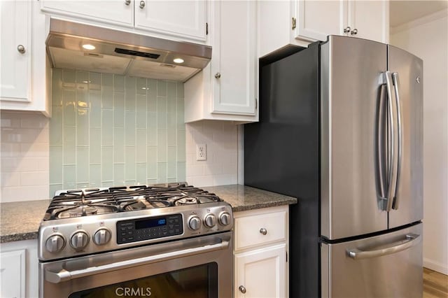 kitchen featuring backsplash, white cabinetry, and stainless steel appliances