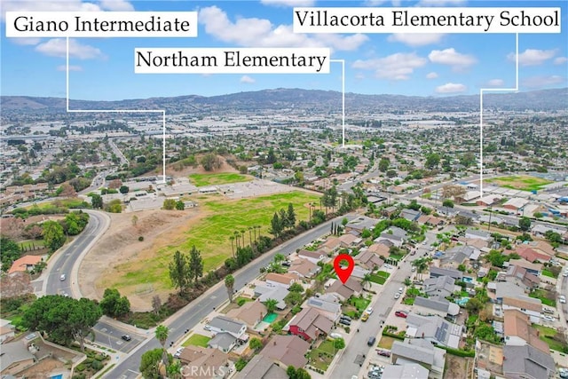 aerial view with a mountain view