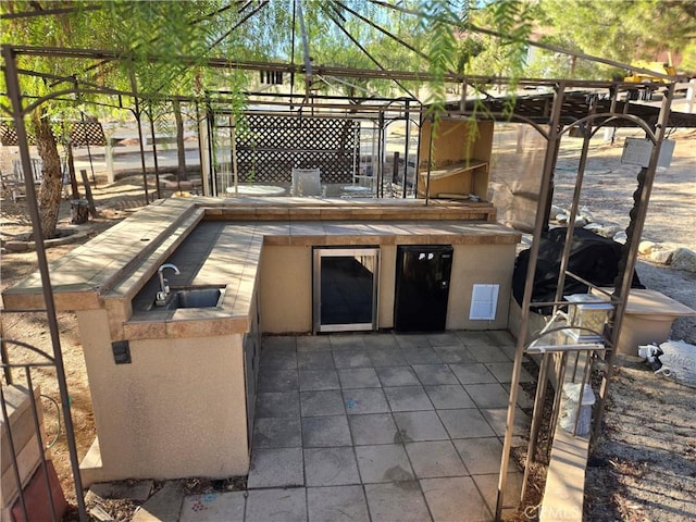 view of patio / terrace featuring an outdoor kitchen and sink