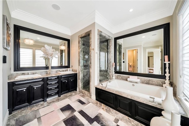 bathroom featuring plenty of natural light and crown molding