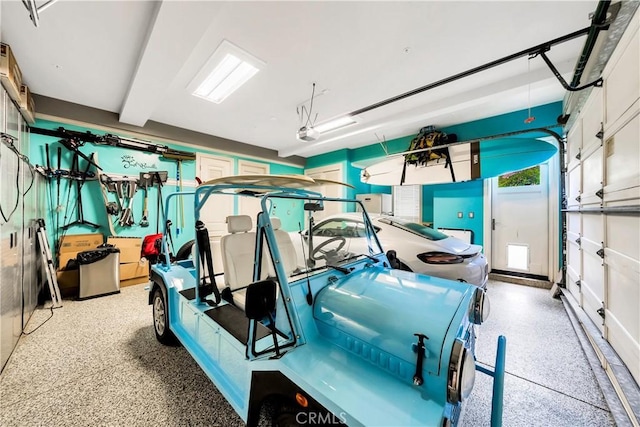 garage with a garage door opener