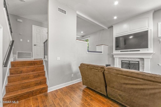 living room with dark wood-type flooring