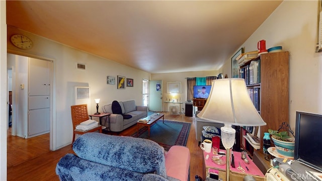 living room with hardwood / wood-style floors