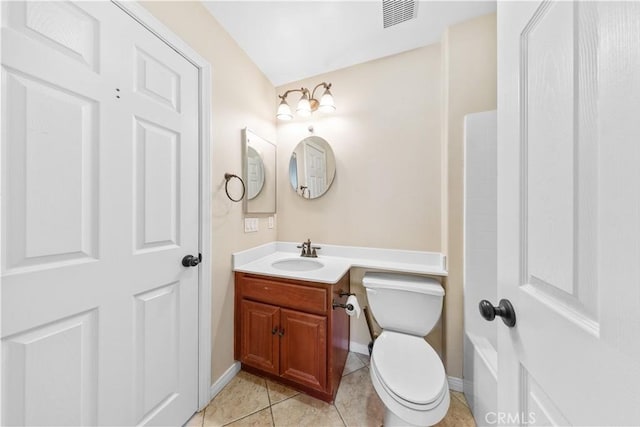 bathroom featuring tile patterned flooring, vanity, and toilet