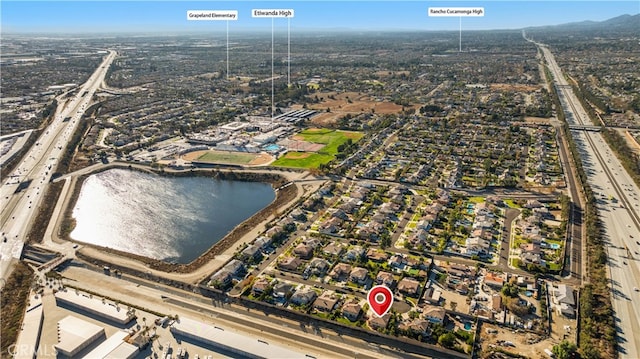 bird's eye view featuring a water view