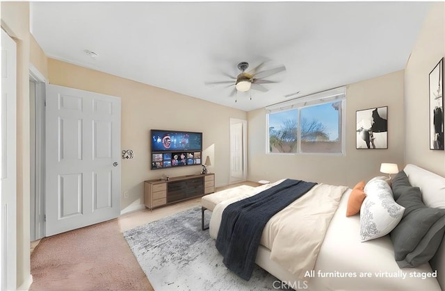 bedroom featuring carpet floors and ceiling fan