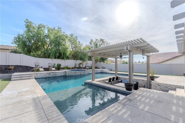 view of swimming pool with a pergola, an in ground hot tub, and a patio