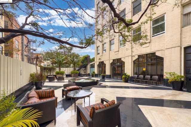 exterior space featuring an outdoor living space