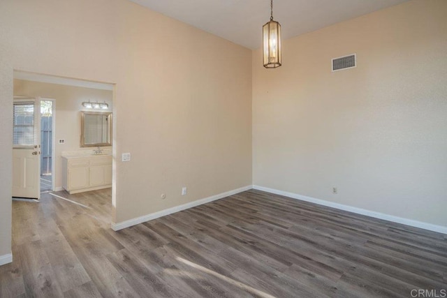 unfurnished dining area featuring wood-type flooring and sink