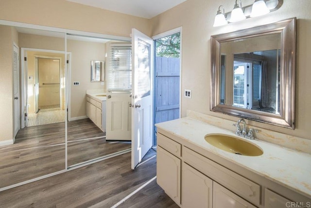 bathroom with sink and hardwood / wood-style flooring