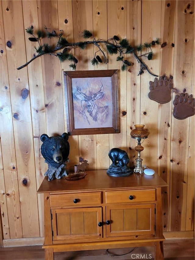 room details featuring wooden walls