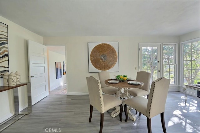 dining room featuring hardwood / wood-style floors and french doors