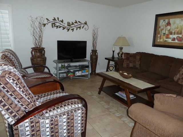 living room featuring light tile patterned floors