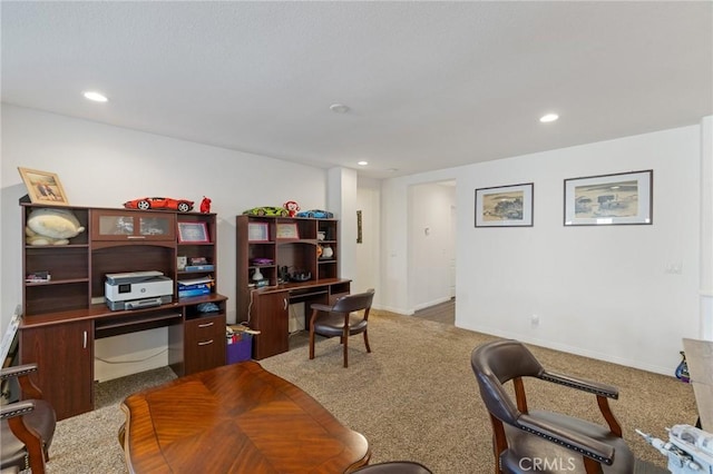 view of carpeted home office