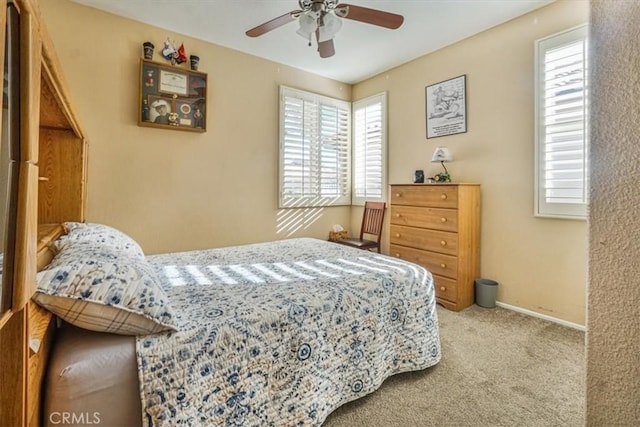 bedroom featuring carpet flooring and ceiling fan