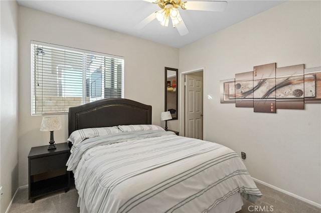 bedroom featuring carpet floors and ceiling fan