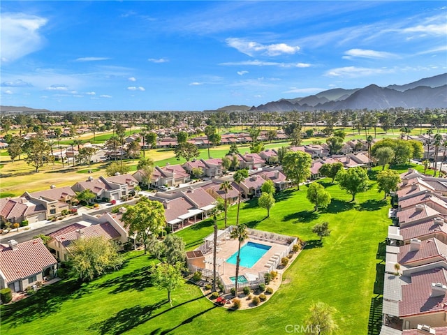 aerial view featuring a residential view and a mountain view