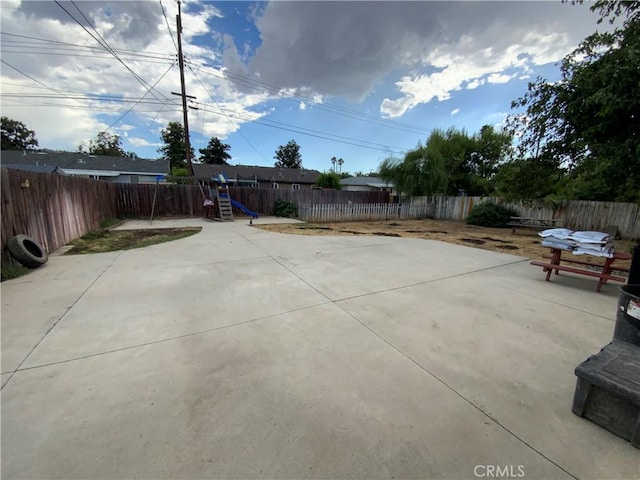 view of patio / terrace featuring a playground