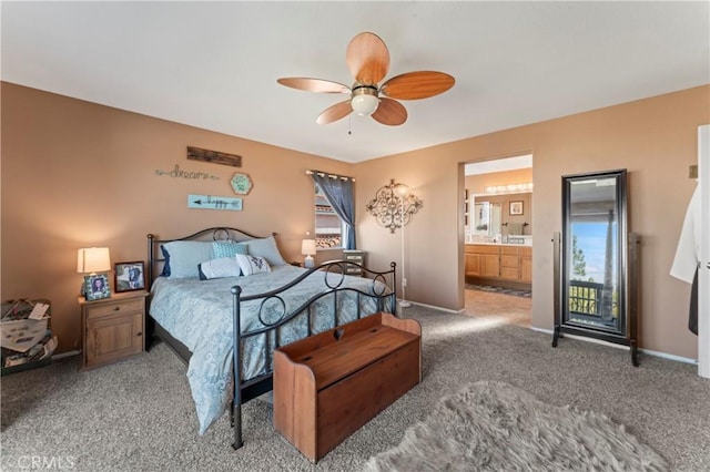 741 Camino Real Ave, Palmdale, CA 93551 - carpeted bedroom featuring connected bathroom, baseboards, and a ceiling fan