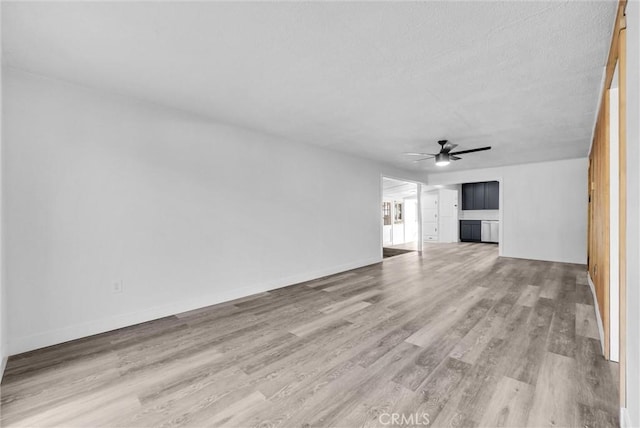 unfurnished living room with ceiling fan and light hardwood / wood-style flooring