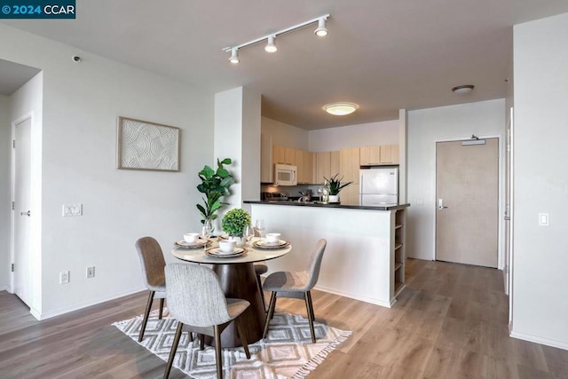 dining space featuring wood-type flooring