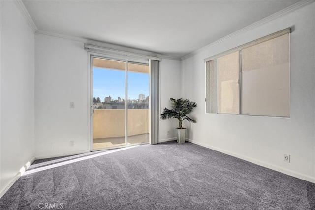 empty room with carpet flooring and crown molding