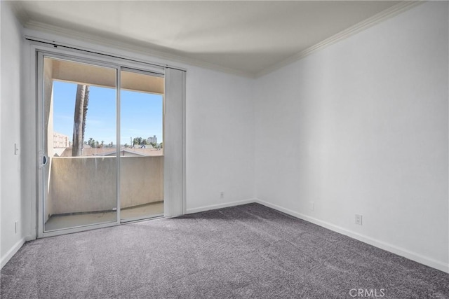 spare room featuring carpet floors and ornamental molding