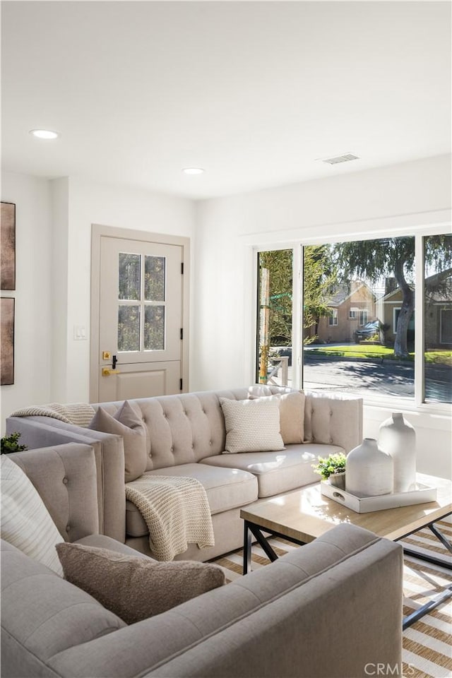 living room featuring a wealth of natural light