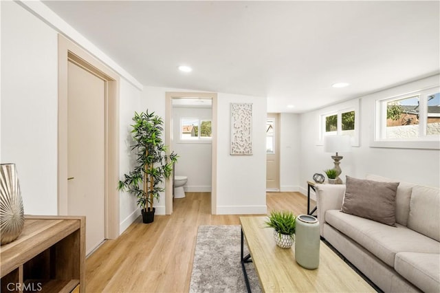 living room with light hardwood / wood-style flooring