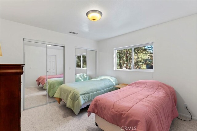 carpeted bedroom with multiple closets