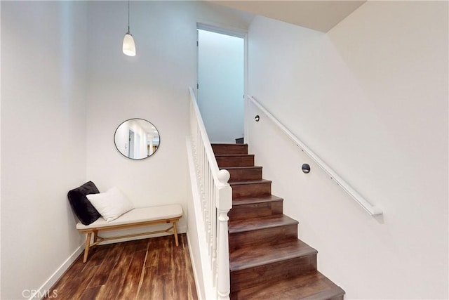 stairway with wood-type flooring