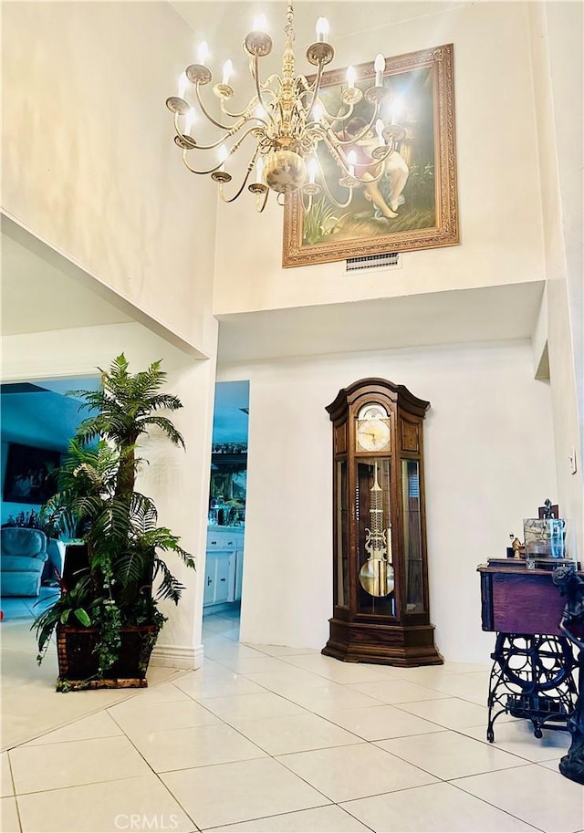 interior space with a chandelier