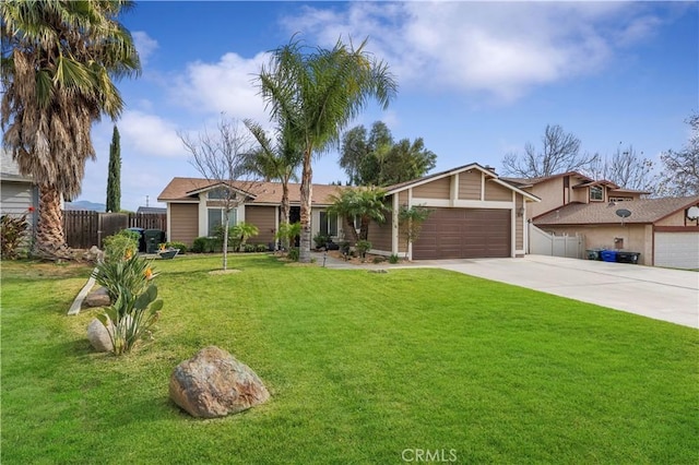 single story home featuring a garage and a front lawn