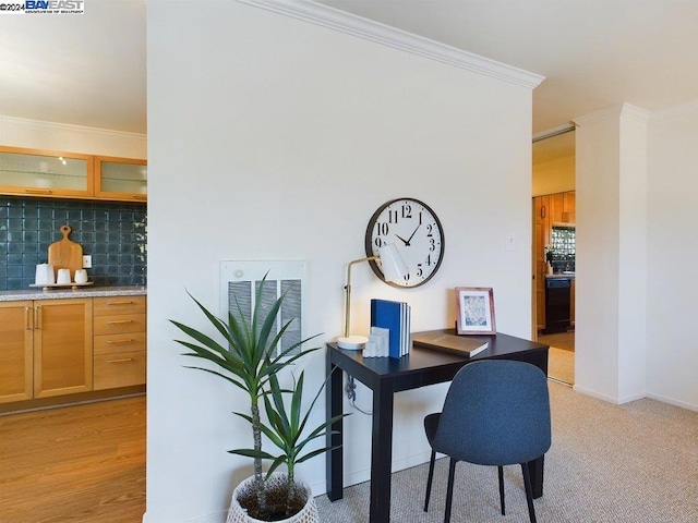 office space with ornamental molding