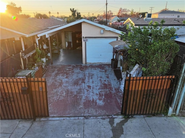 exterior space with a garage