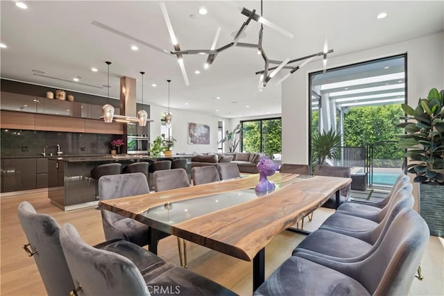 dining space featuring light hardwood / wood-style floors