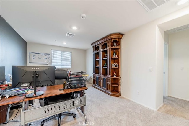 view of carpeted home office