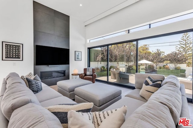 living room with a fireplace