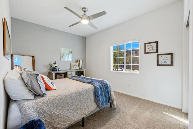 bedroom featuring carpet flooring and ceiling fan