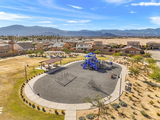 aerial view with a mountain view