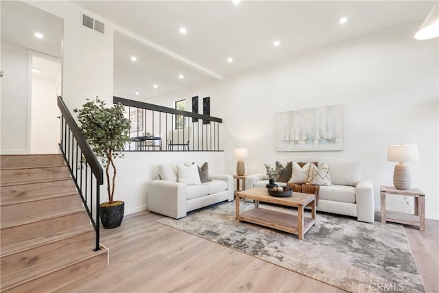 living room with light wood-type flooring