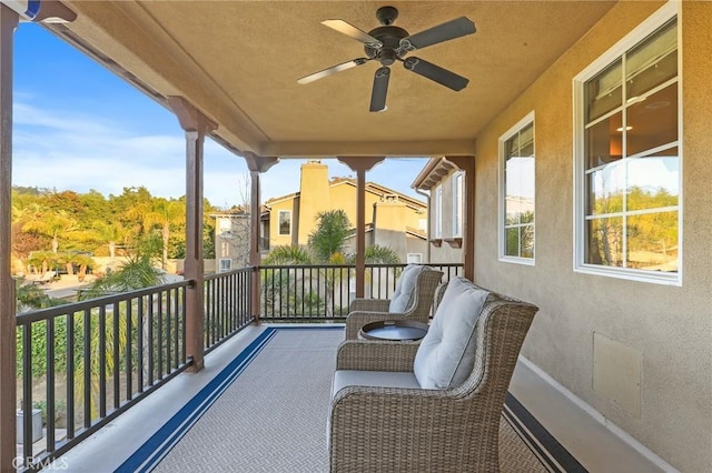 balcony with ceiling fan