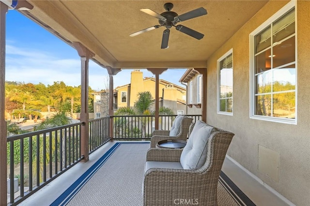 balcony with ceiling fan